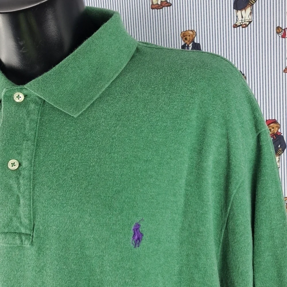 Vintage Y2K Polo Ralph Lauren 2X Big green w purple horseman casual preppy shirt
